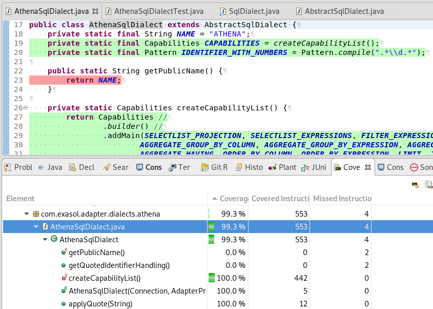 Athena adapter code coverage