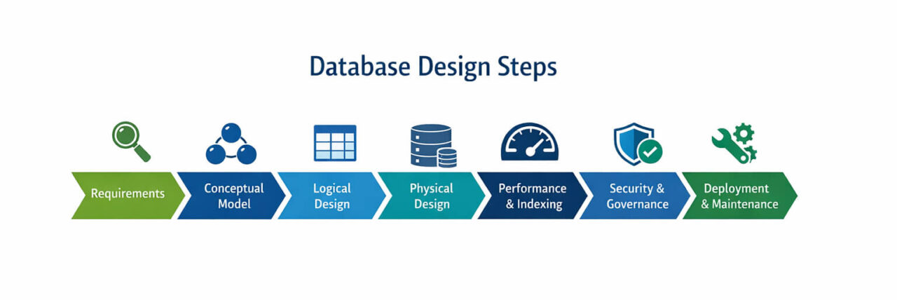 An infographic showing a high-level overview of designing a database.