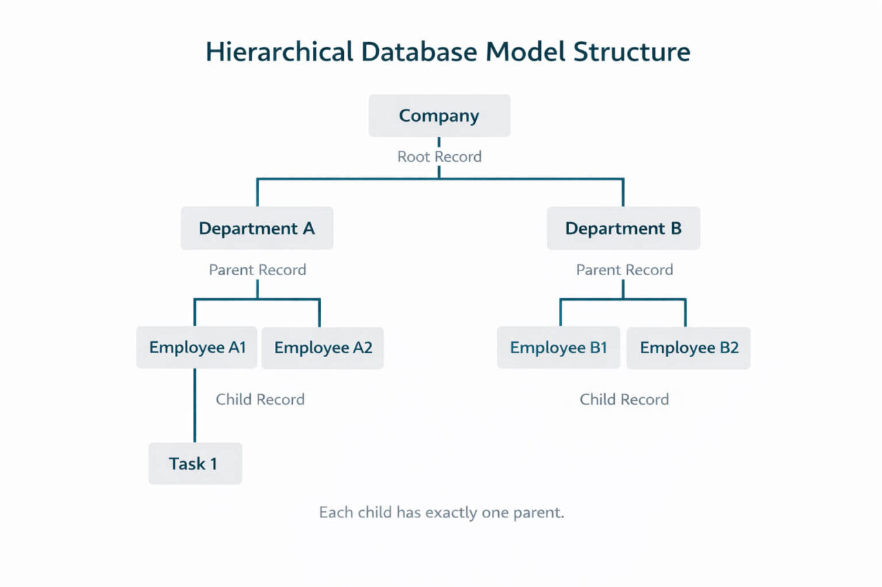 Hierarchical database model structure with nested parent-child relationships.